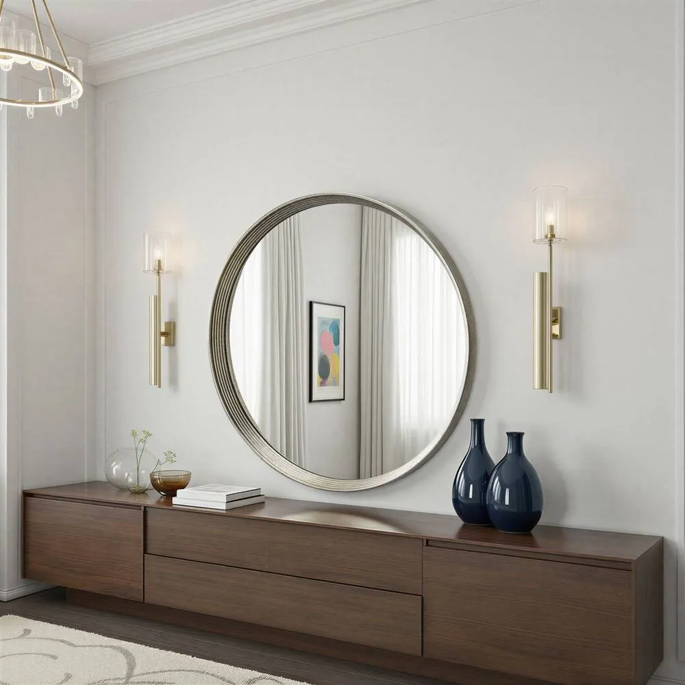 Yearn Mirrors Willow Silver Large Round Contemporary Mirror Bevelled in Metallic Silver 2