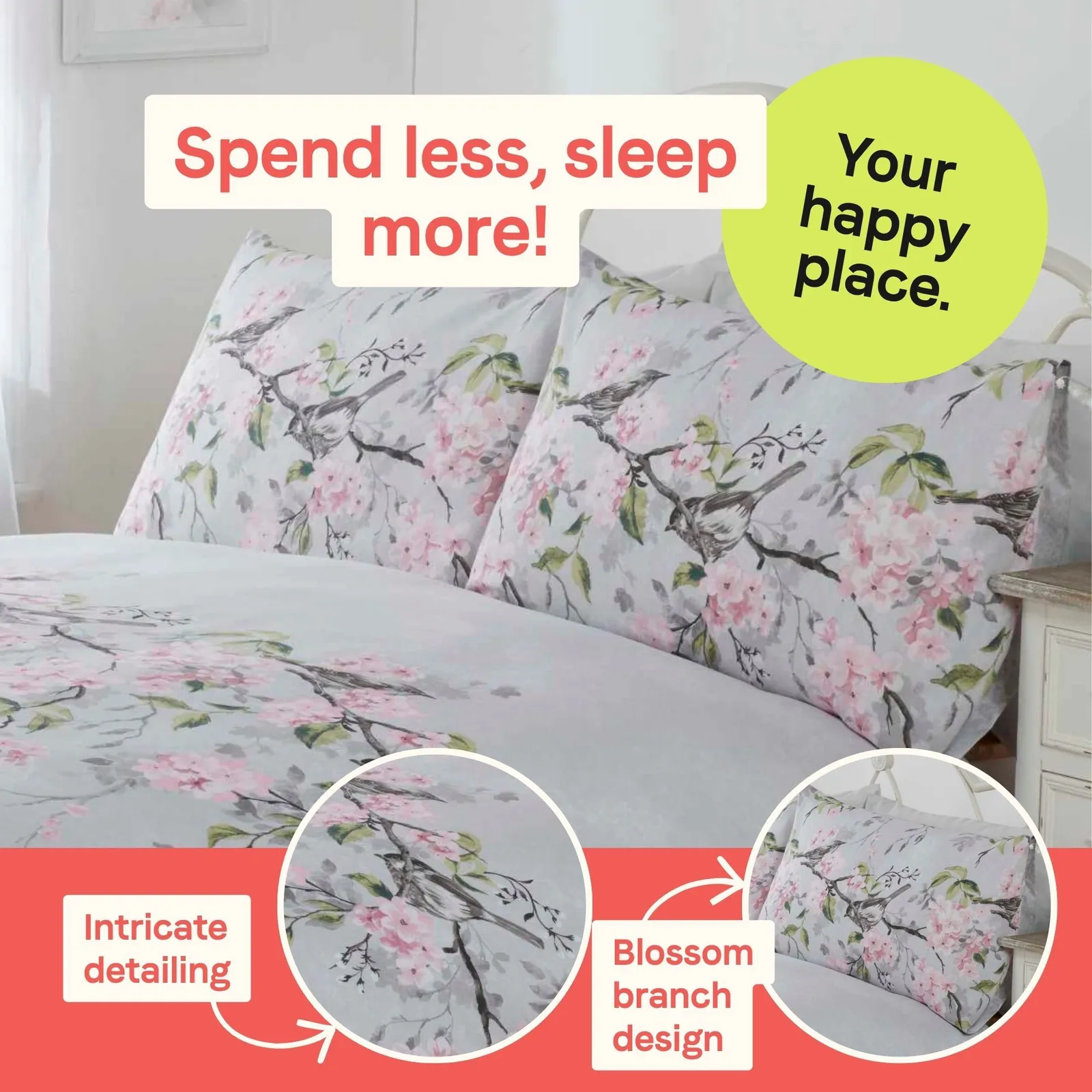 Rapport Home Eloise Floral Polycotton Duvet Cover Set with Pillowcase in Light Grey 2
