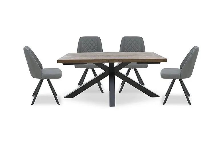 Jupiter Dining Table with Star Base and 4 Swivel Chairs - 140-cm - Grey