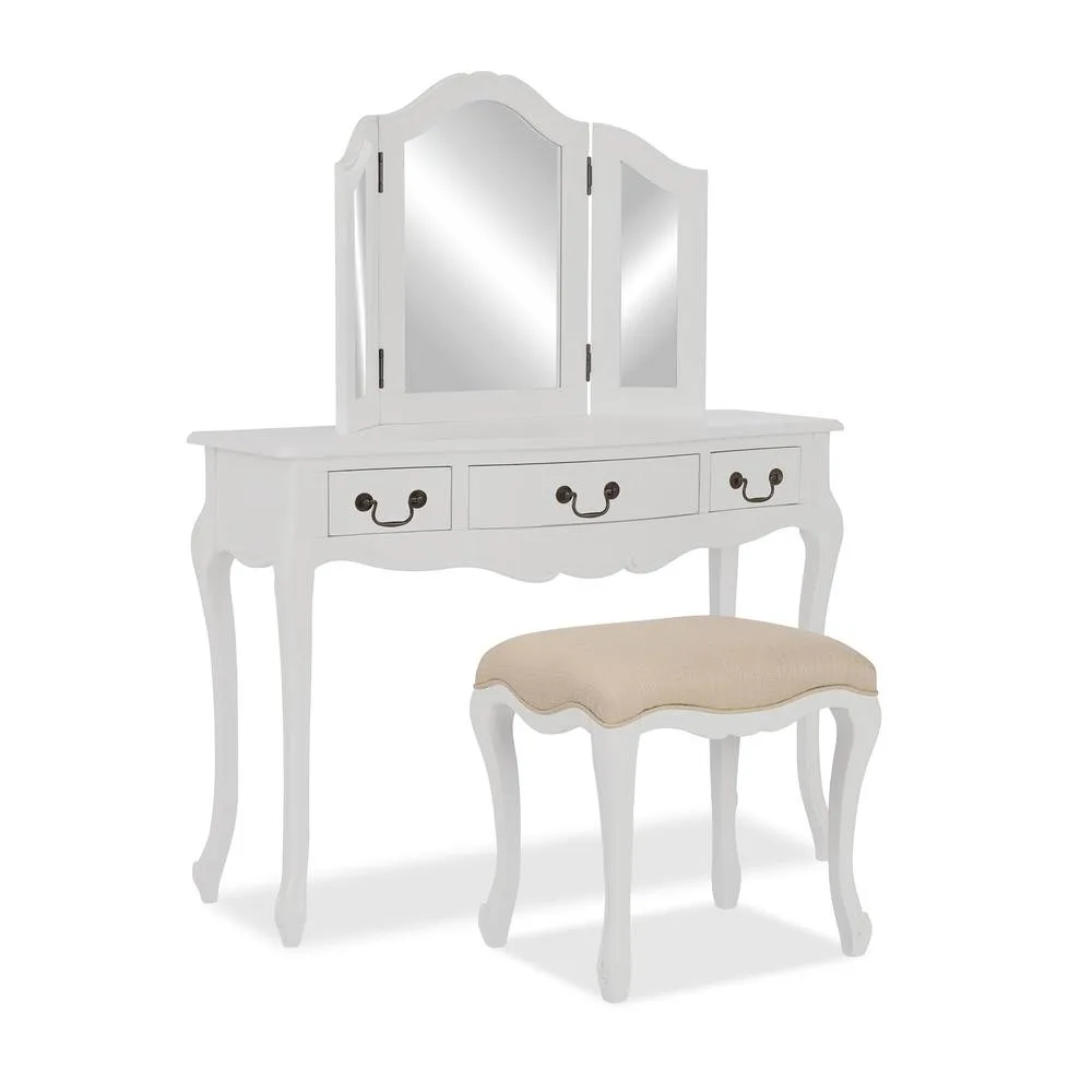 Statement Furniture Juliette Dressing Table Set (Stool, Table, 3 Way Mirror) in White