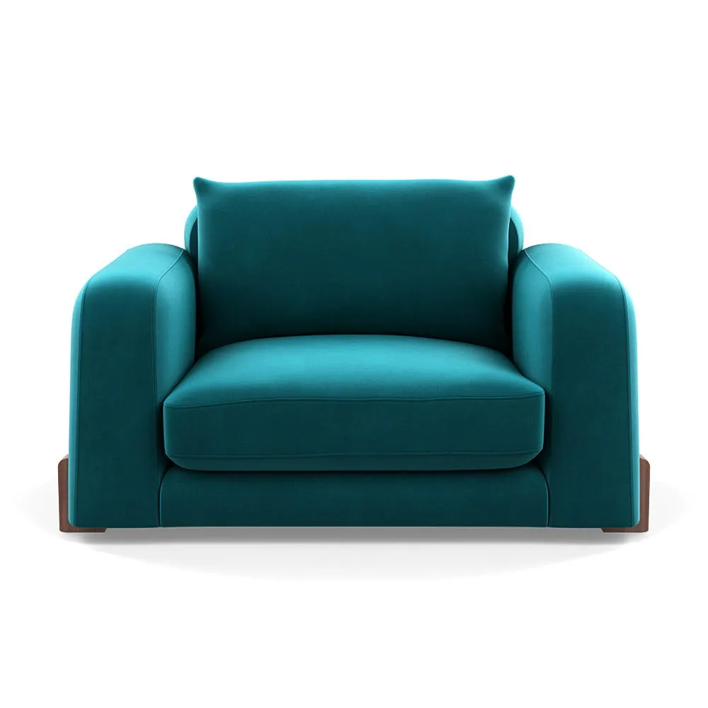 Heal's Nuvola Loveseat Smart Velvet Petrol Walnut Stained Feet