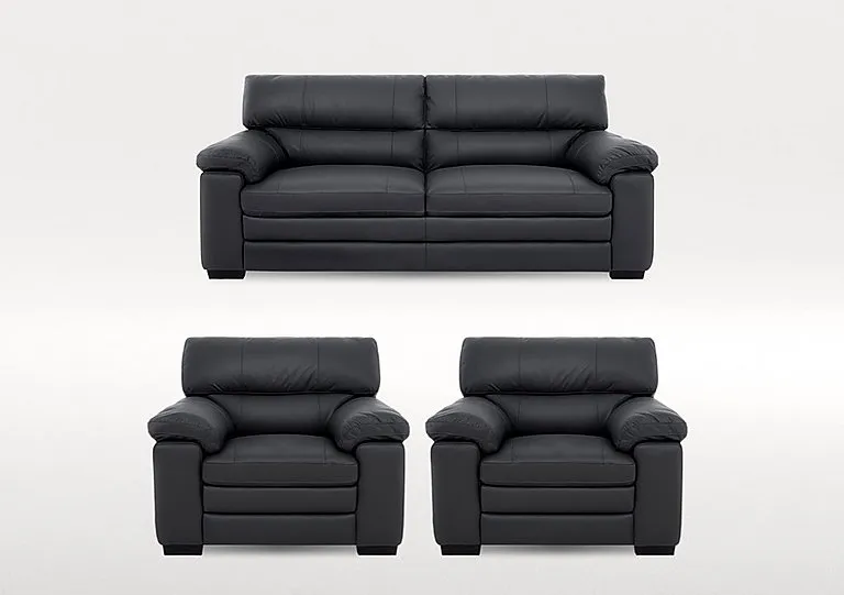 Cozee 2 Seater Leather Sofa and 2 Armchairs Set - Shale Grey