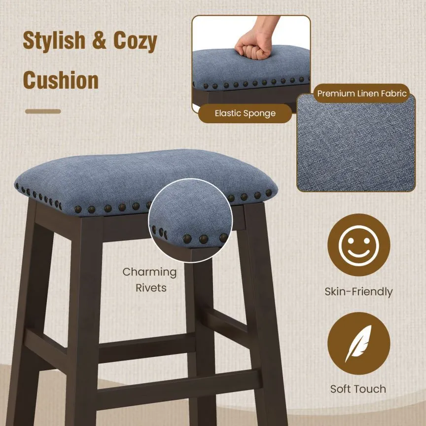 Costway 2-Piece Padded Bar Stool Set 62cm Rivet-Tufted Kitchen Island Stools in Brown 4
