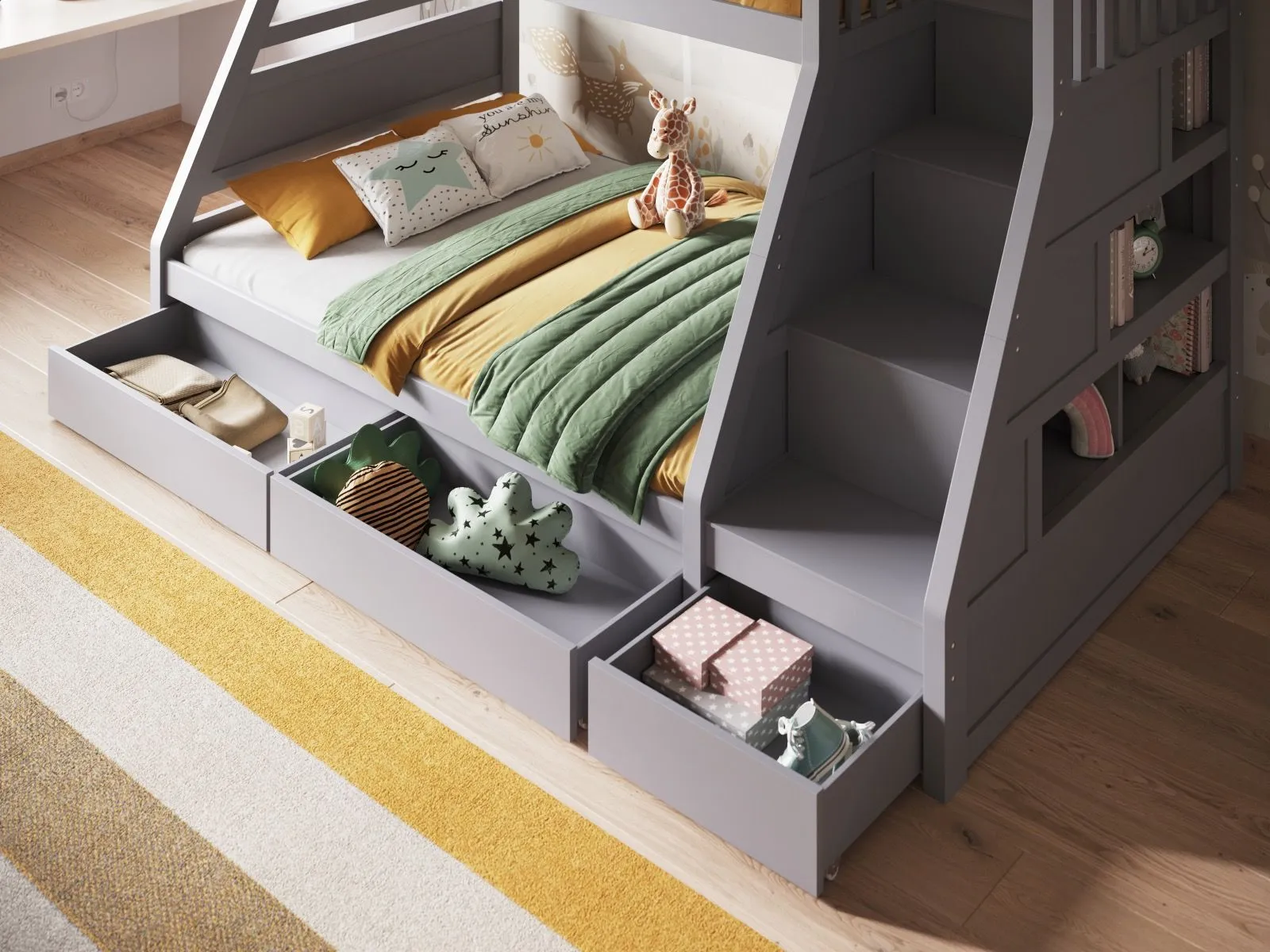 Flair Lunar Wooden Triple Bunk Bed in Grey 4