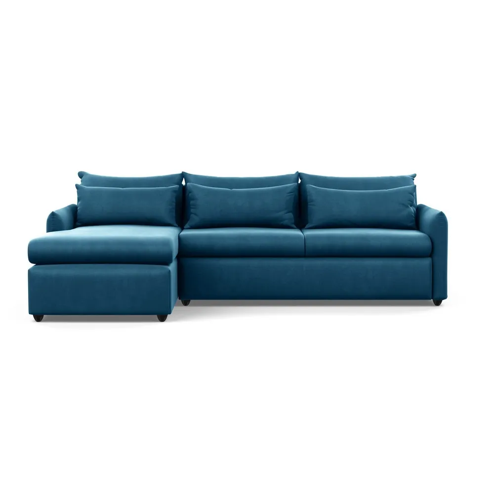Heal's Pillow Large Left Hand Corner Chaise Varese Velvet Delft Black Feet