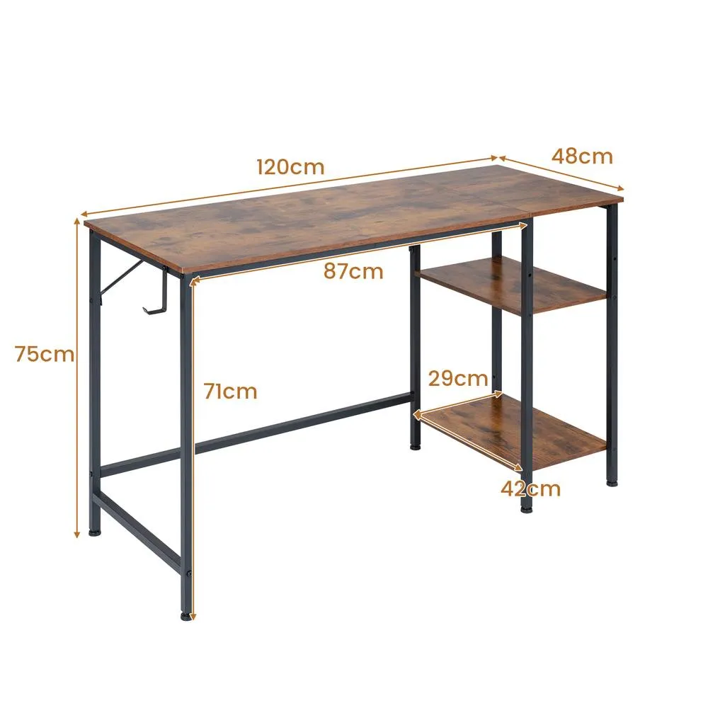 Costway Reversible Home Office Desk with Headphone Hook & Shelves in Brown 2