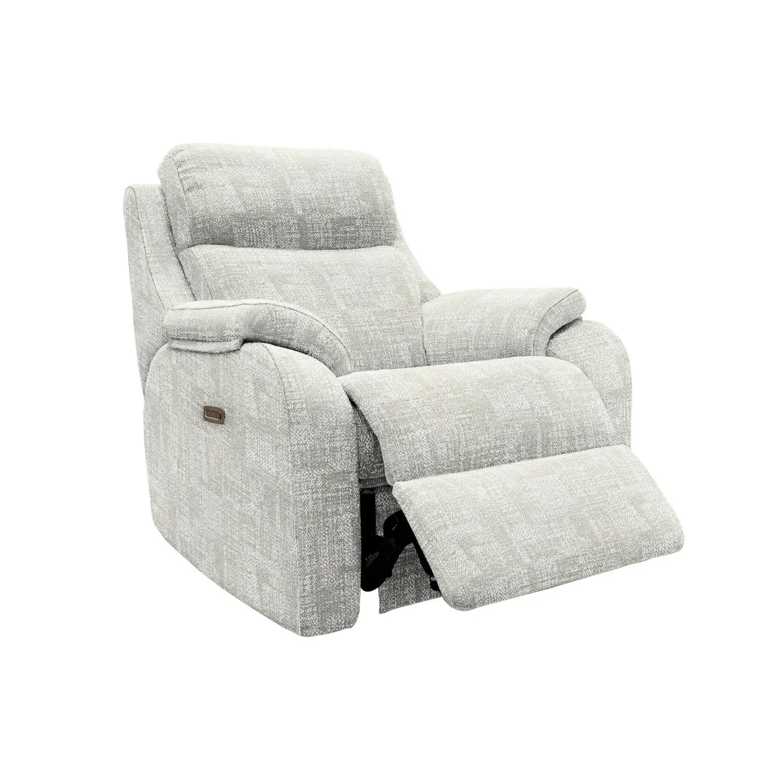 G Plan Kingsbury Elec Rec Armchair With Hr+Lumbar Usb, Grey Fabric | Barker & Stonehouse 2