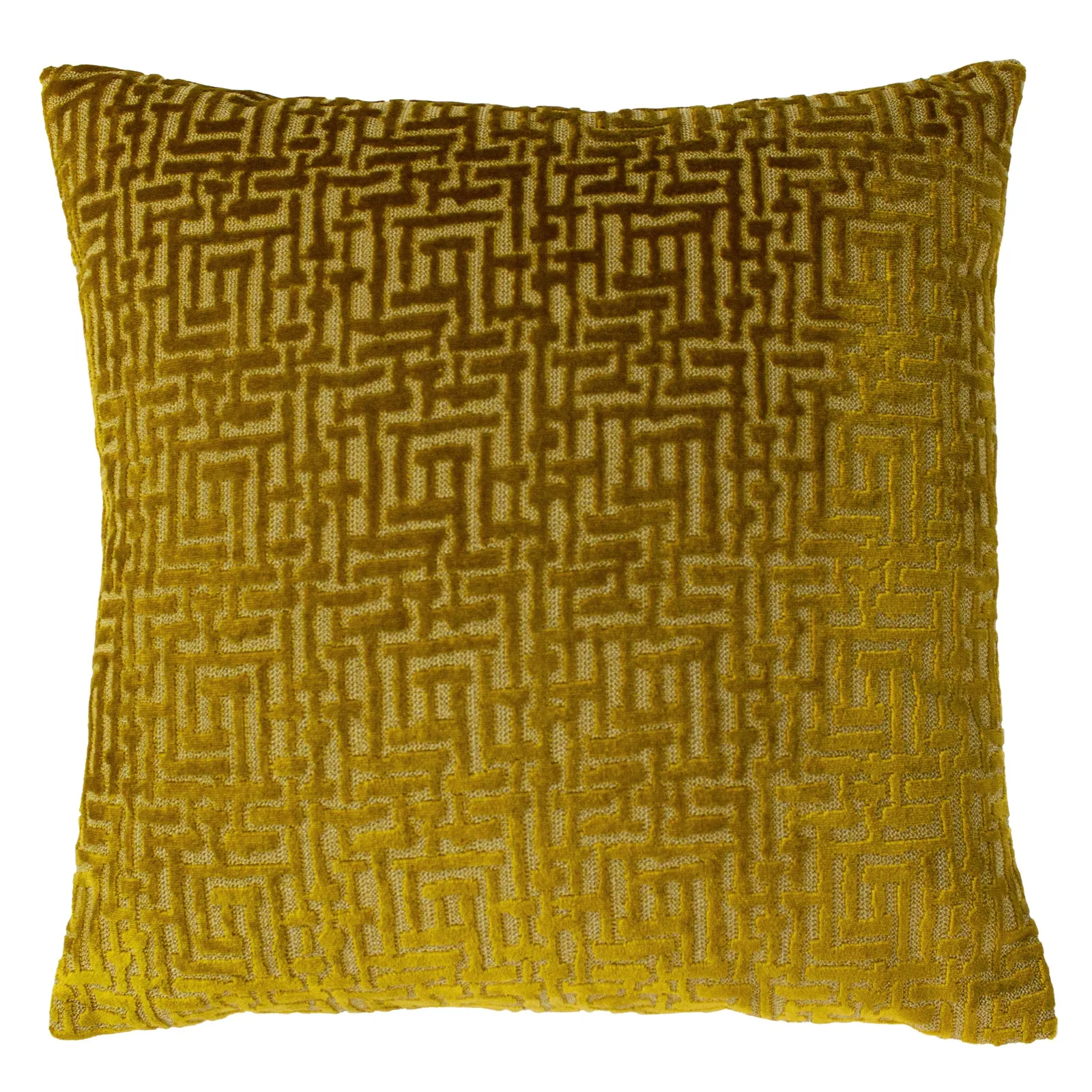 Paoletti Delphi Maze Cut Velvet Cushion in Gold 2