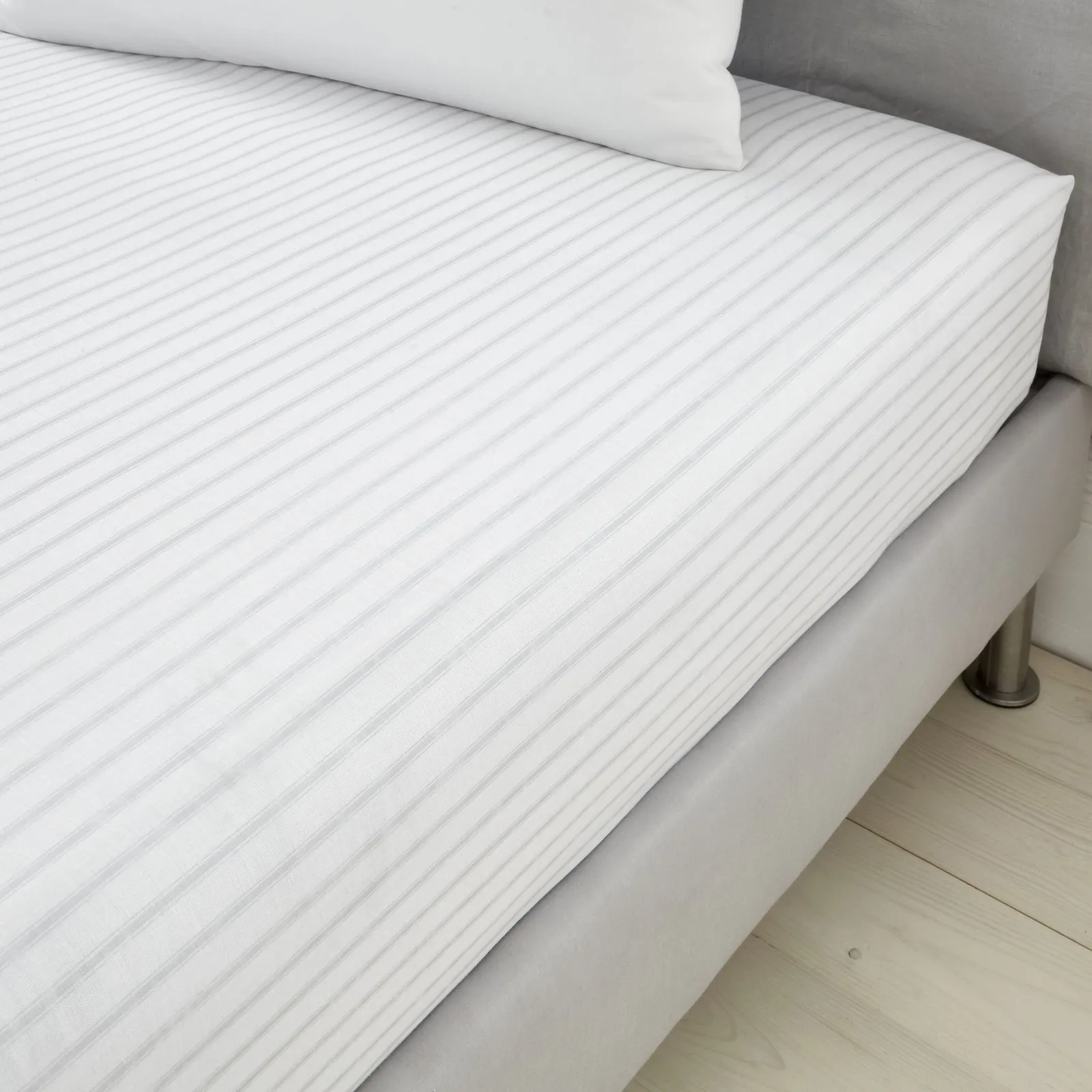 Catherine Lansfield Ticking Striped Silver Fitted Sheet Silver