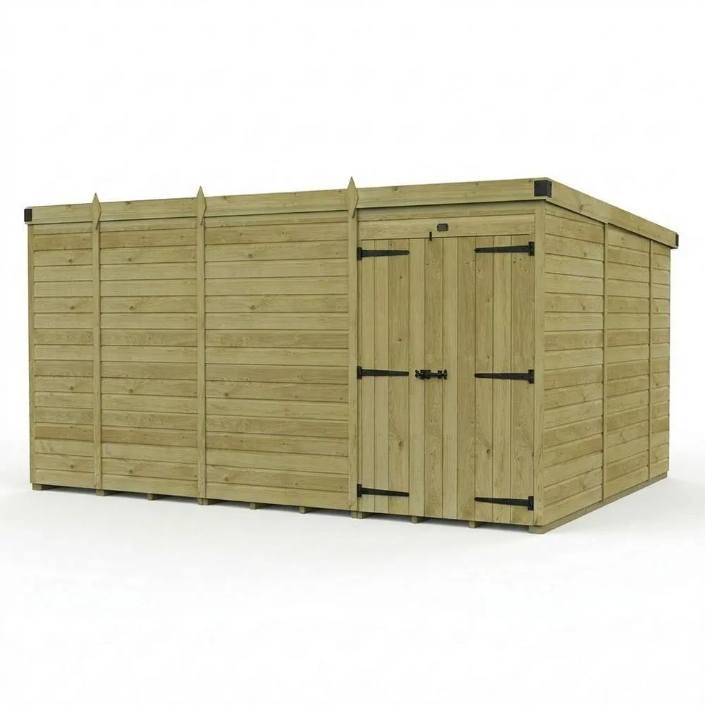 Buttercup Farm 13ft x 10ft Pent Garden Shed Double Door No Windows - Timber in Brown
