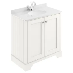 Bayswater Victrion Pointing White Traditional Freestanding Vanity Unit & White Marble Top Basin - 800mm