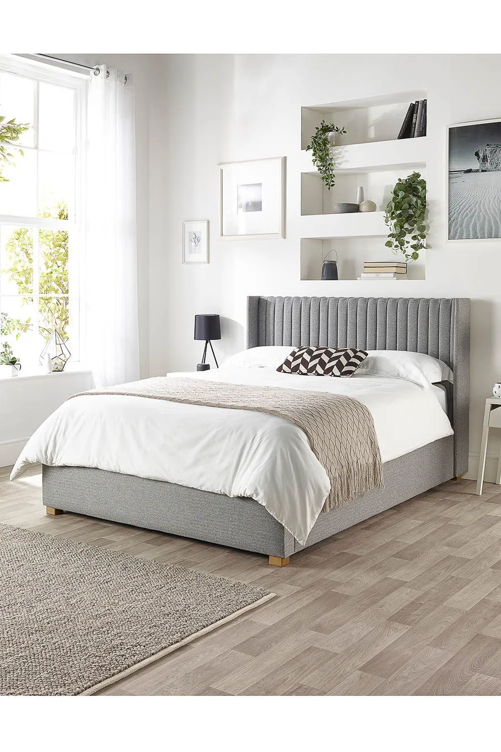 Catherine Lansfield Soho Ottoman Storage Wing Bed in Saxon Twill Fabric, Custom Made in Grey 4