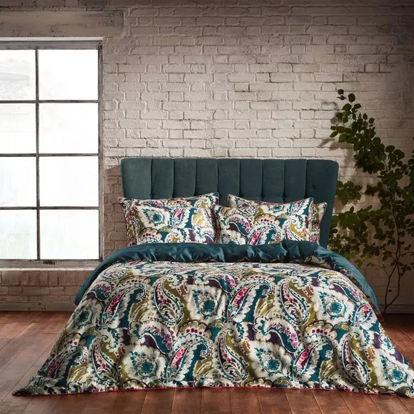 EW by Edinburgh Weavers Aretha Paisley Teal 100% Cotton Sateen Duvet Cover & Pillowcase Set