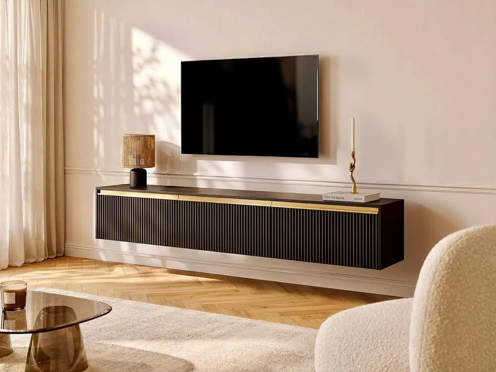 Vente-unique Wall - Mounted Or Freestanding TV Unit With 3 Doors In MDF - Black and 3