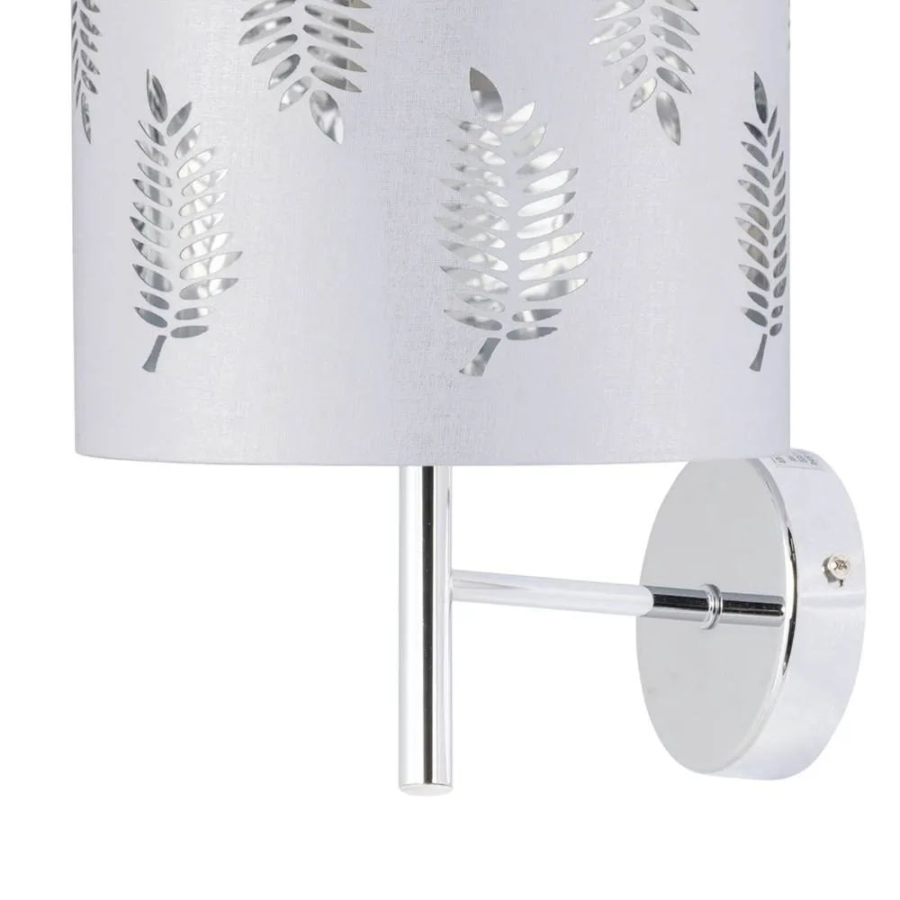 First Choice Lighting Set of 2 Brea - Chrome Wall Lights with White Fern Shades in Silver 3
