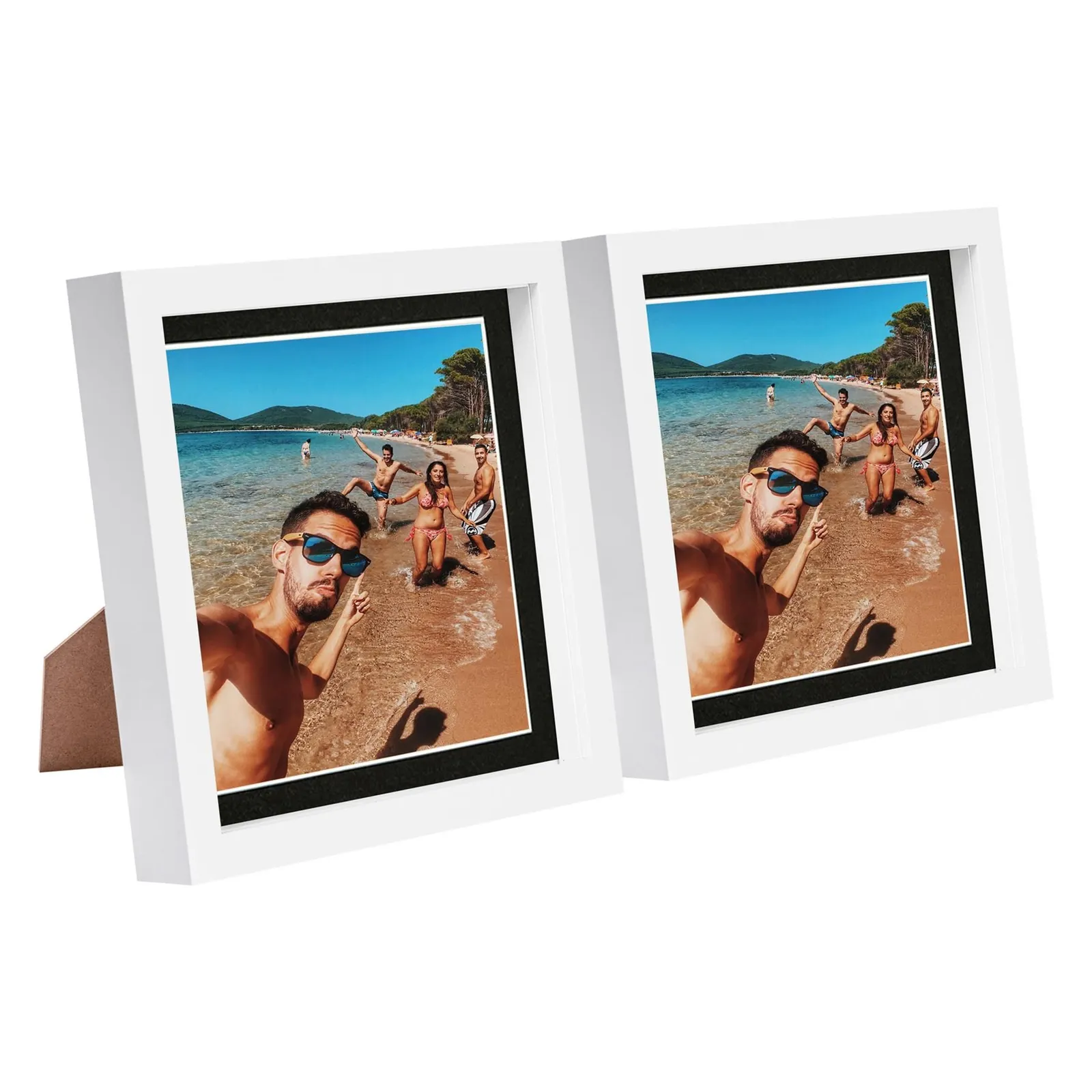 Nicola Spring 8" x 8" White 3D Box Photo Frames - 6" x 6" Mount - Pack of 2 in Black 1