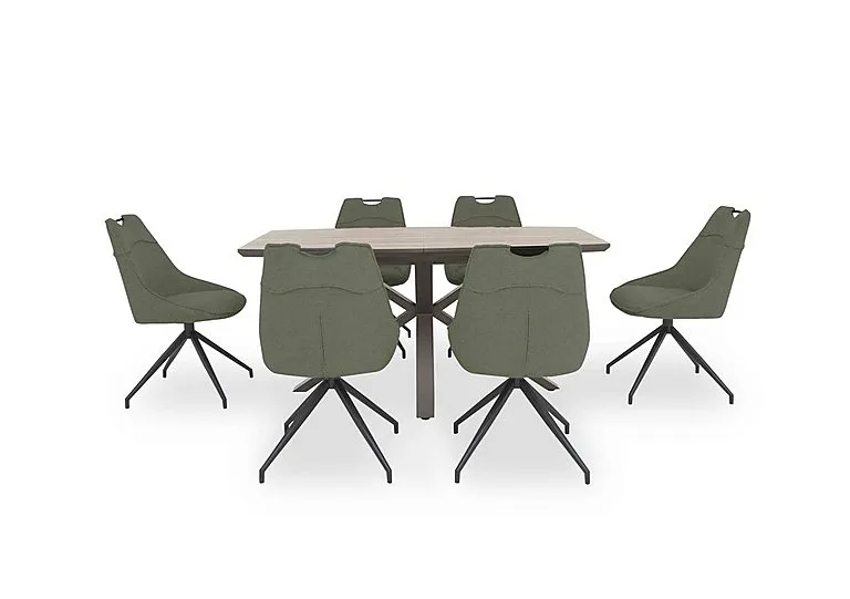 Pedro Extending Dining Table with 6 Swivel Fabric Chairs - Green