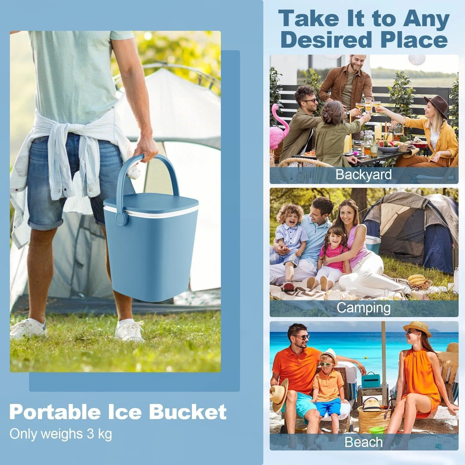 Costway 15L Outdoor Cool Bar Table Patio Cooler Side Table with Lift Top Lid in Blue 6