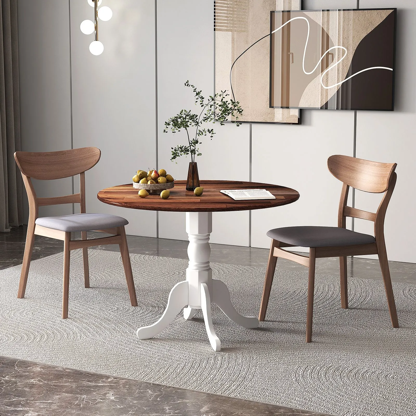 Costway Wooden Dining Table with Round Tabletop & Curved Trestle Legs in Grey 3