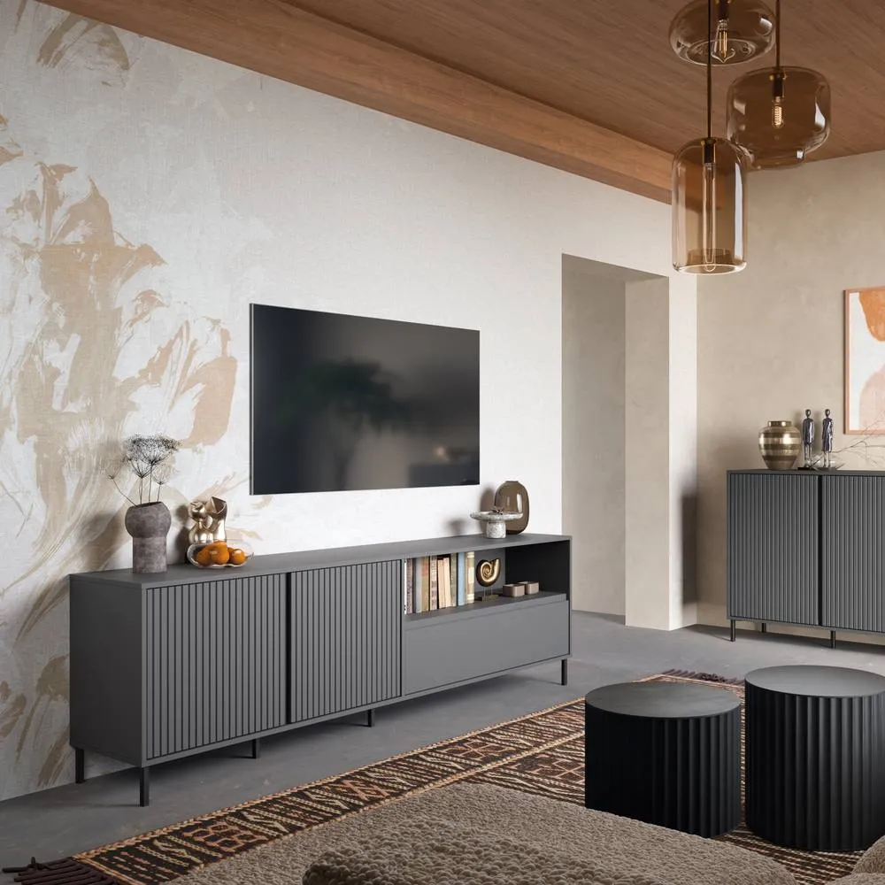 Furniture To Go Avenale TV Cabinet 2 Door 1 Drawer in Anthracite in Dark Grey 5