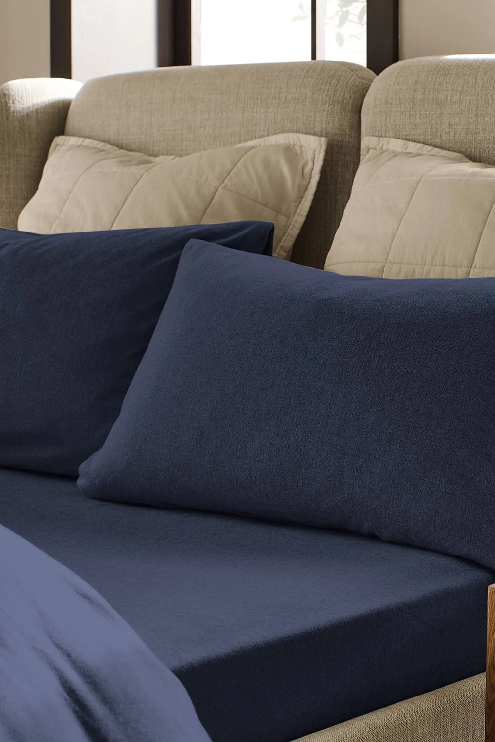 CHRISTY Flannel Marl Super Soft Brushed Cotton Deep Fitted Sheets in Navy 2