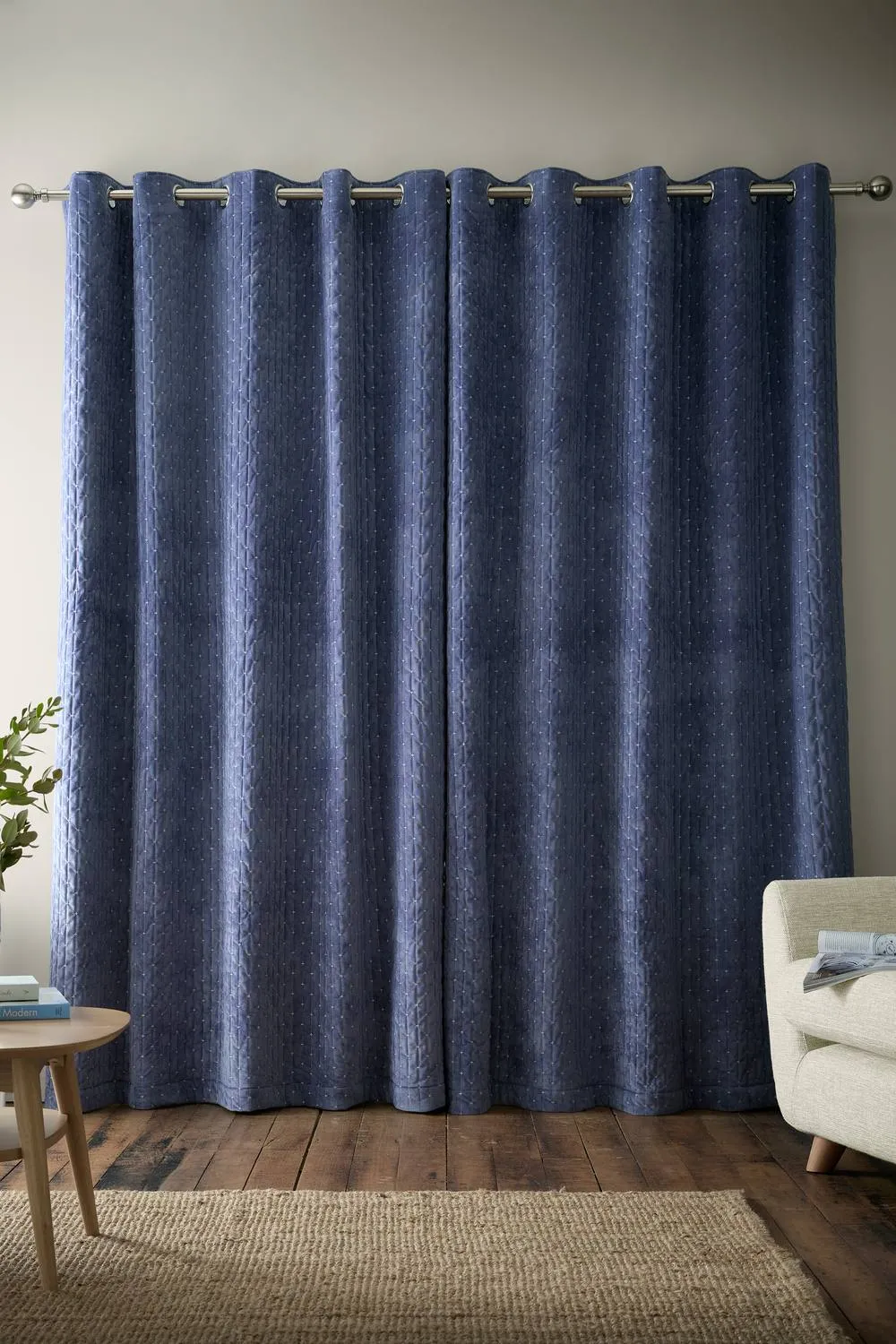 Bianca 'Attica Velvet' Blackout Eyelet Curtains in Blue 2