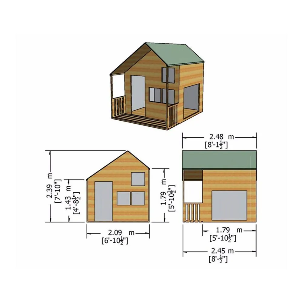 Shires Crib 7 x 6 Feet Single Door with Three Windows Playhouse in Light Brown 4