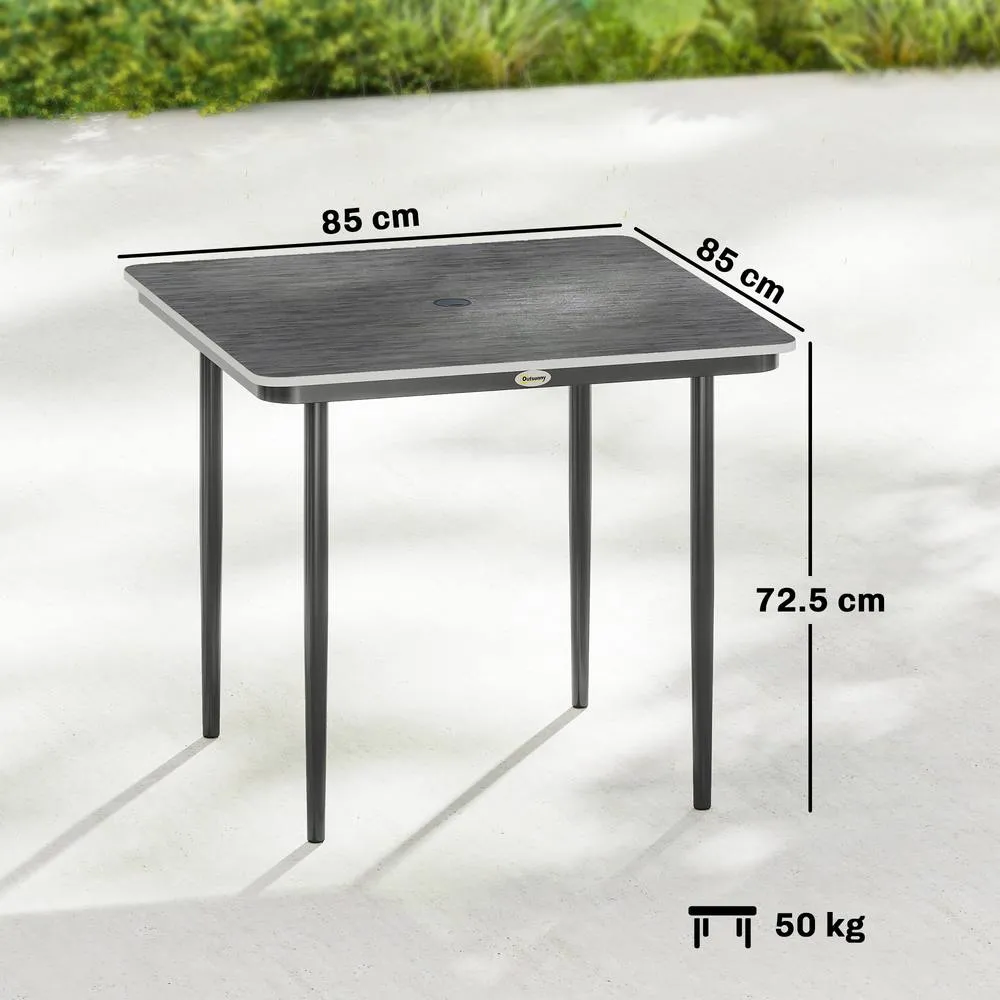 OUTSUNNY Garden Dining Table, Outdoor Table with Umbrella Hole in Dark Grey 3