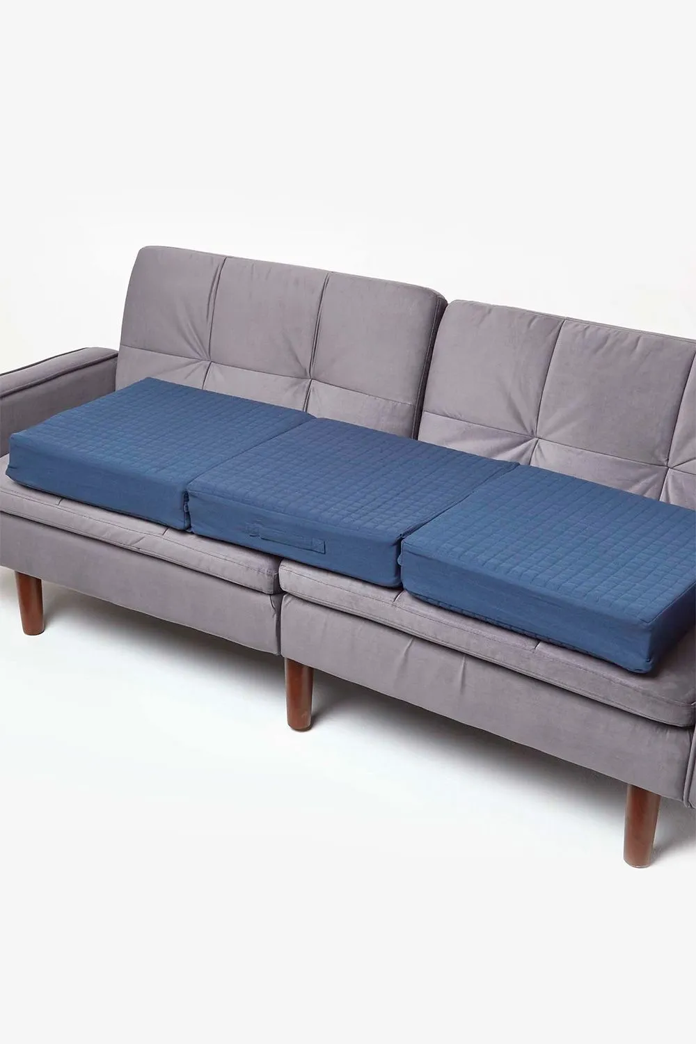 Homescapes Quilted Cotton 3 Seater Orthopaedic Booster Cushion Cover in Navy 2