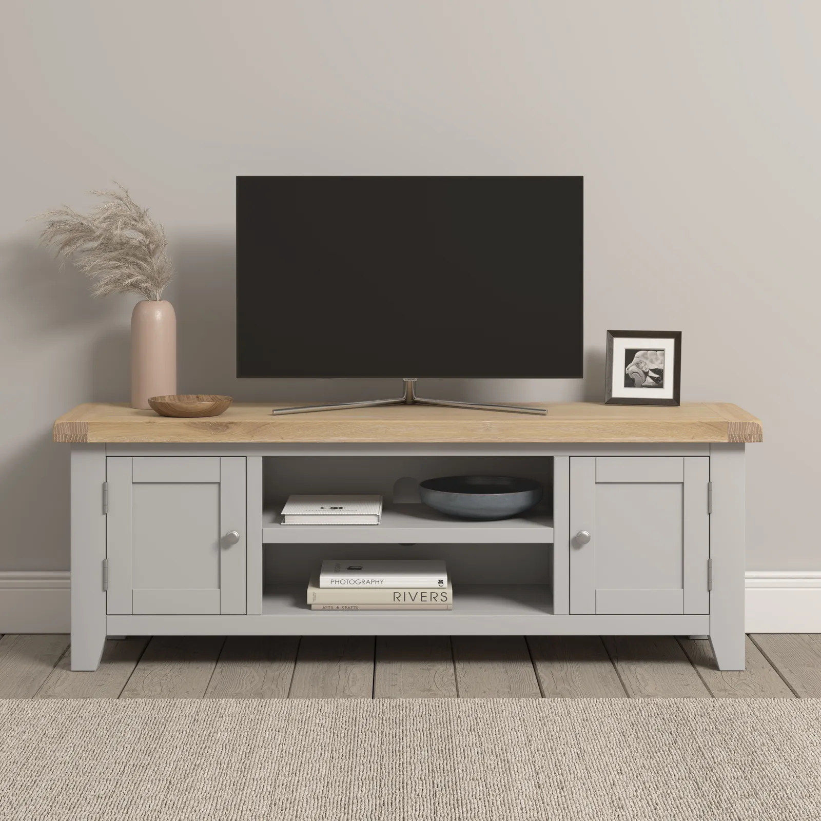 Seconique Windsor Straight TV Unit (Fully Assembled) in Light Grey
