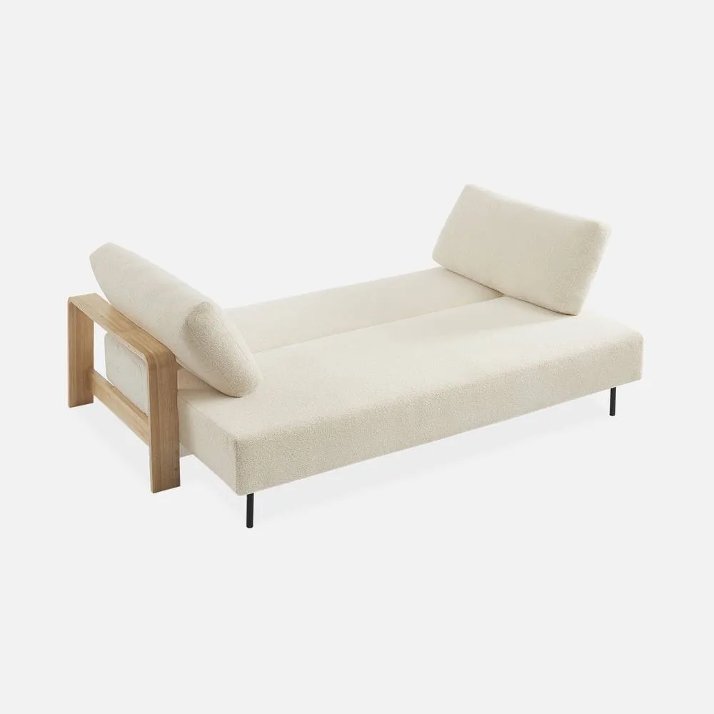 sweeek 3-seater Sofa Bed In White Boucle With Wooden Armrests 3