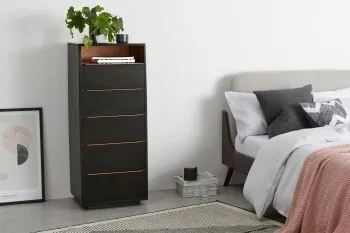 Anderson Tall Chest of Drawers, Mocha Mango Wood & Copper