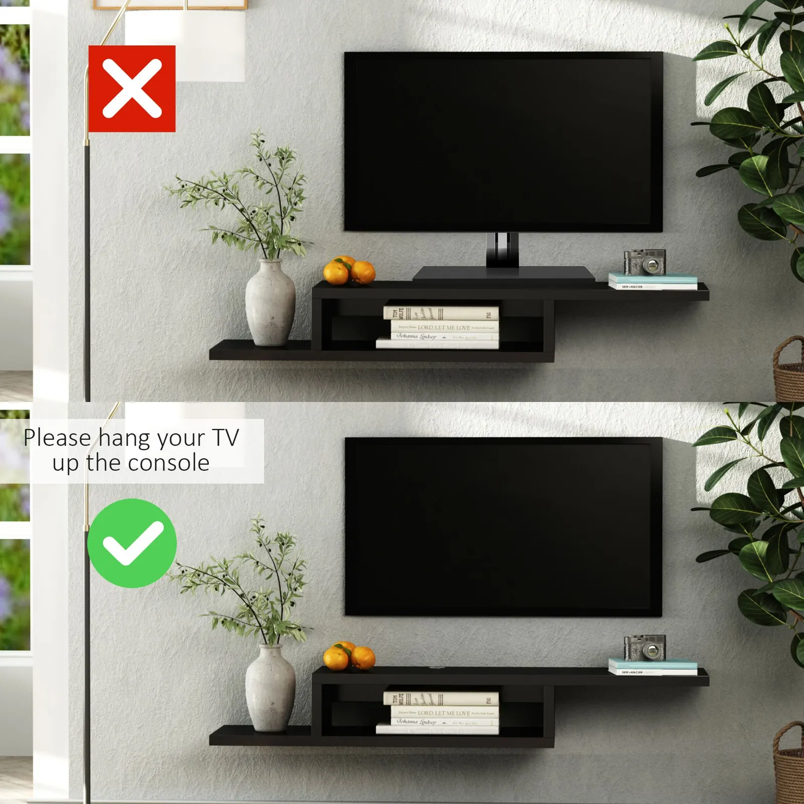 HOMCOM Wall Mounted Media Console, Floating TV Stand Component Shelf in Black 5
