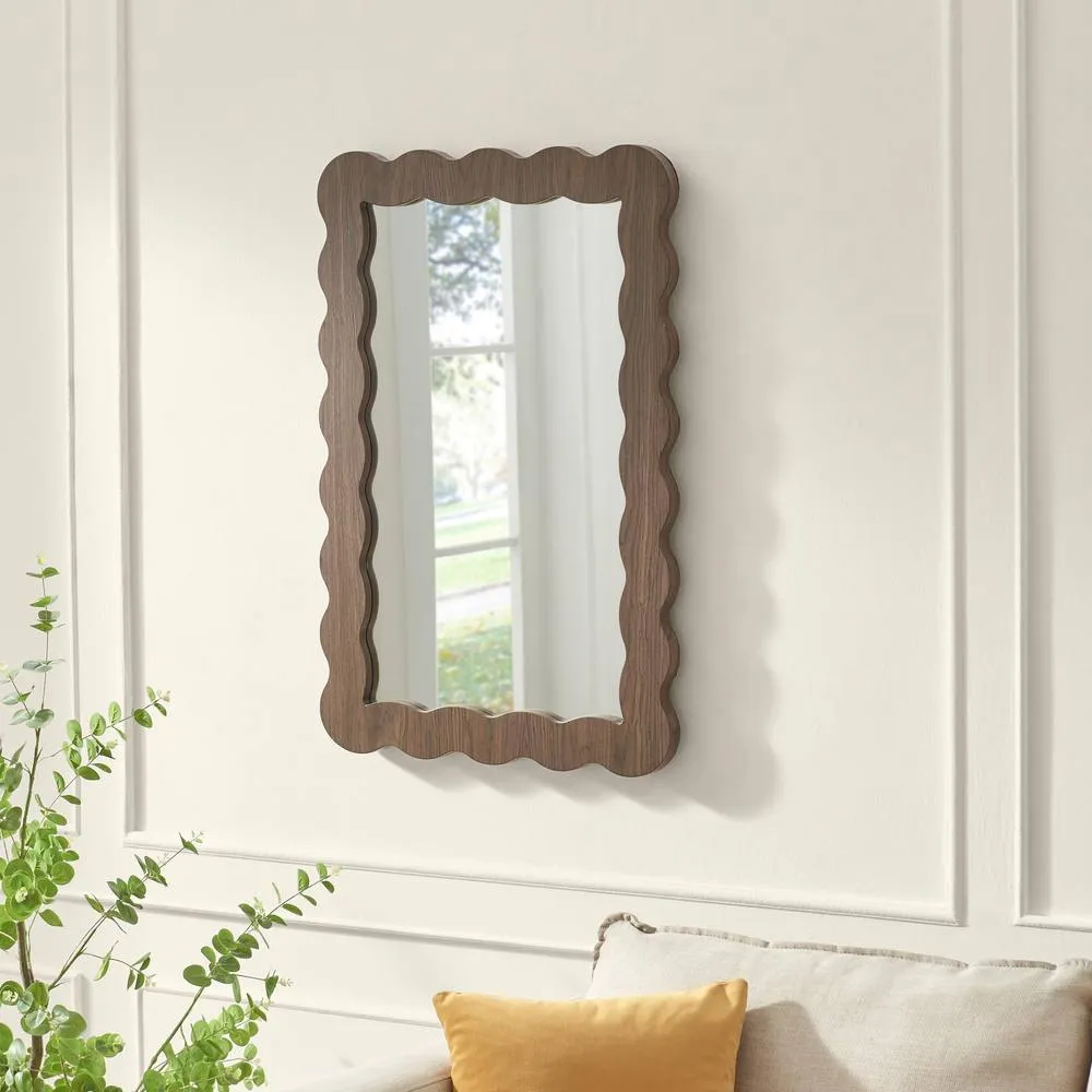 FurnitureboxUK Wiggle Walnut Wood Medium Rectangle 90x60cm Wall Mirror