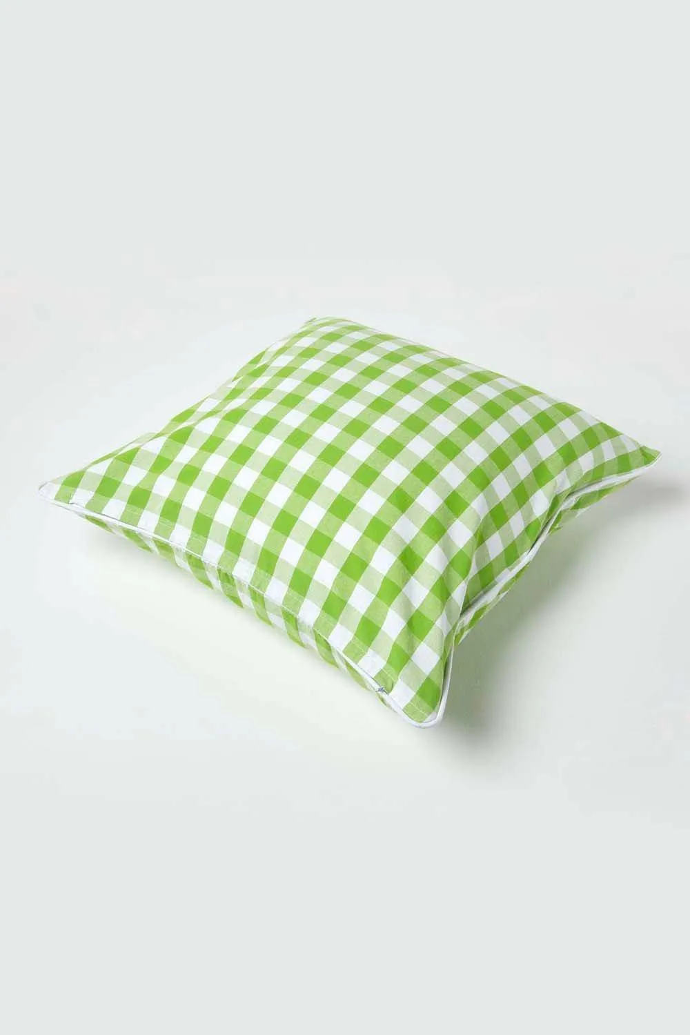 Homescapes Block Check Cotton Gingham Cushion Cover in Green 4