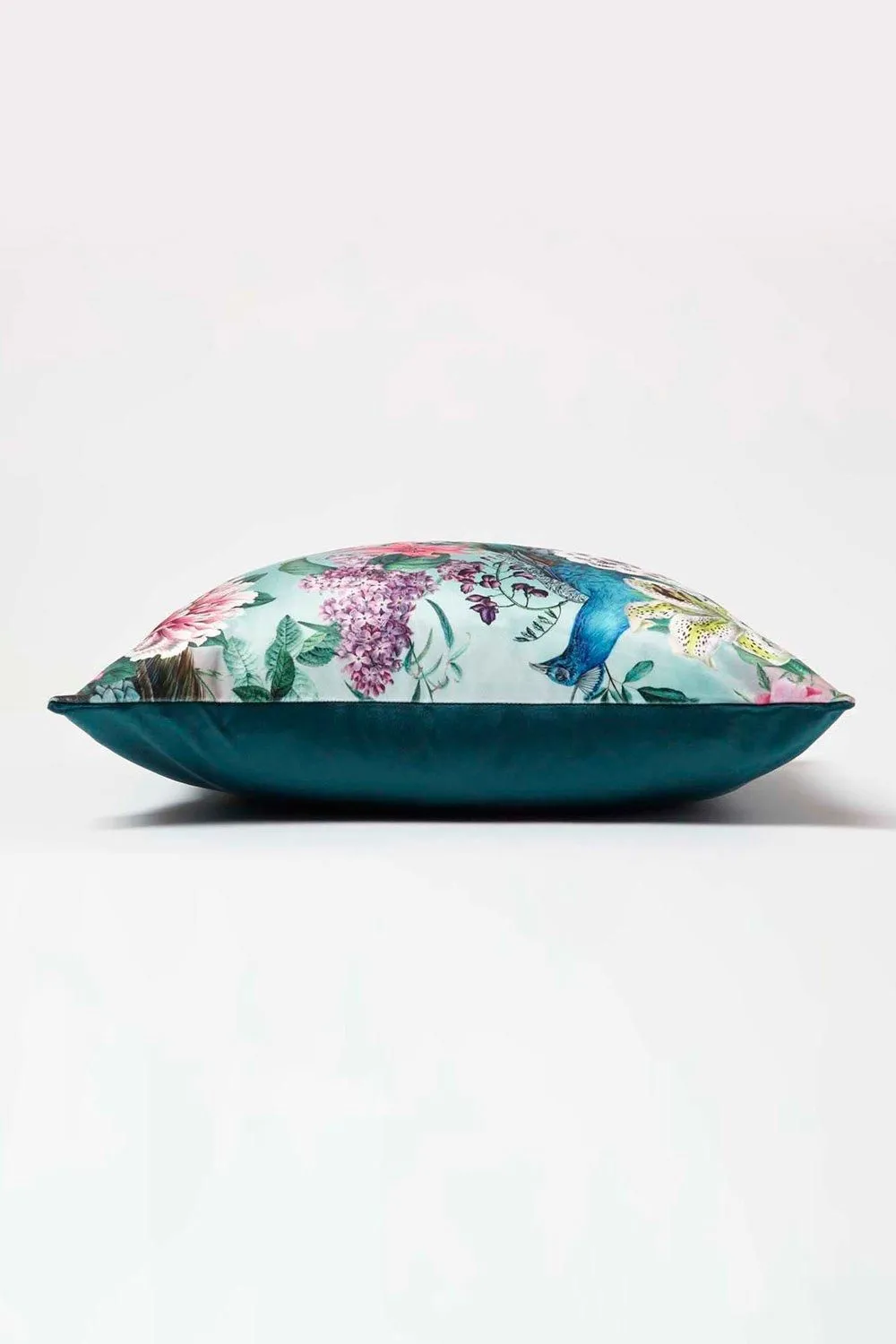 Homescapes Floral Peacock Pink & Green Filled Velvet Cushion 46 x 46 cm 4