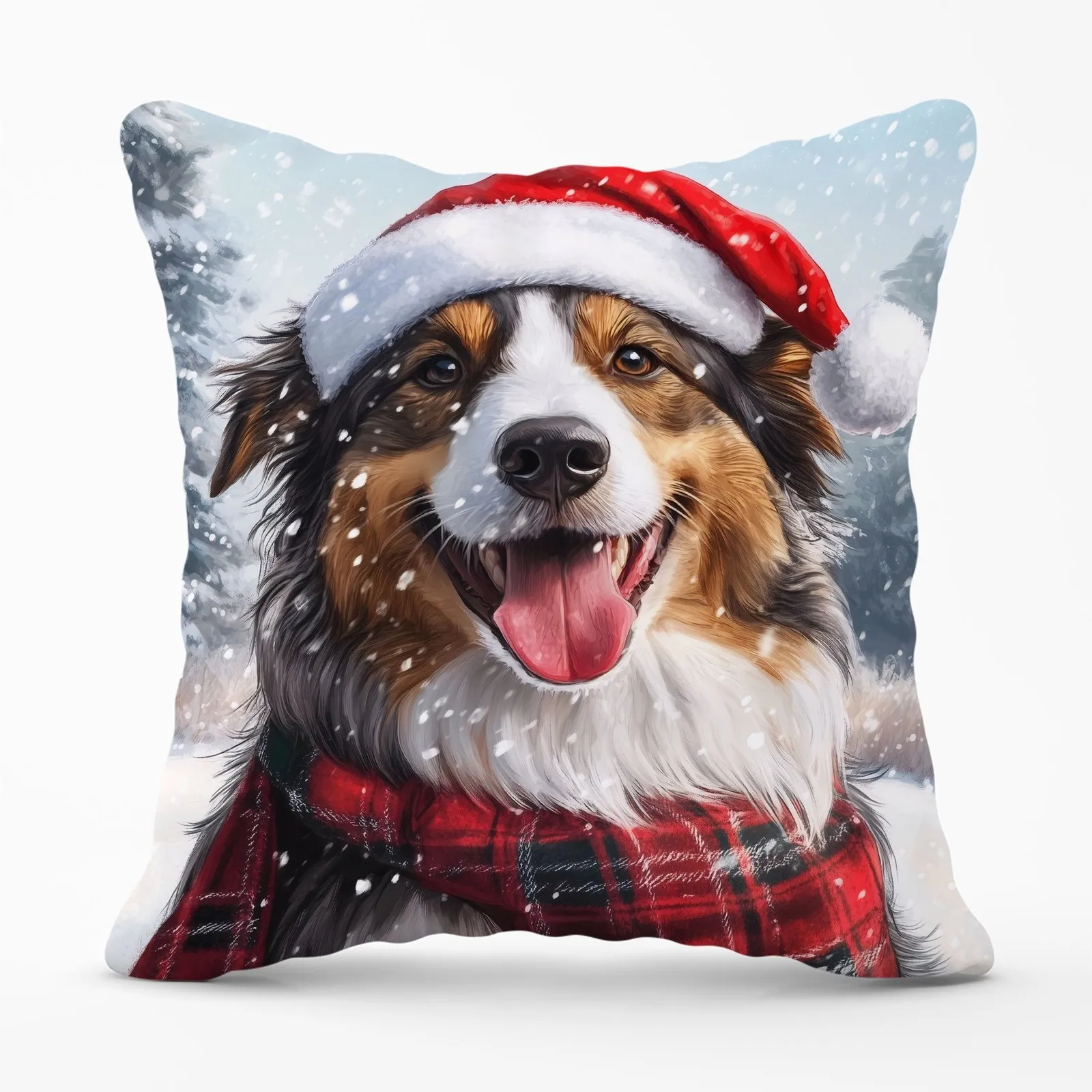 Warren Reed - Designer Christmas Rough Collie Cushion in Brown