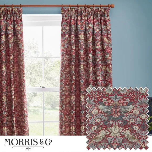 Morris & Co. Strawberry Thief Jacquard Pencil Pleat Curtains 5