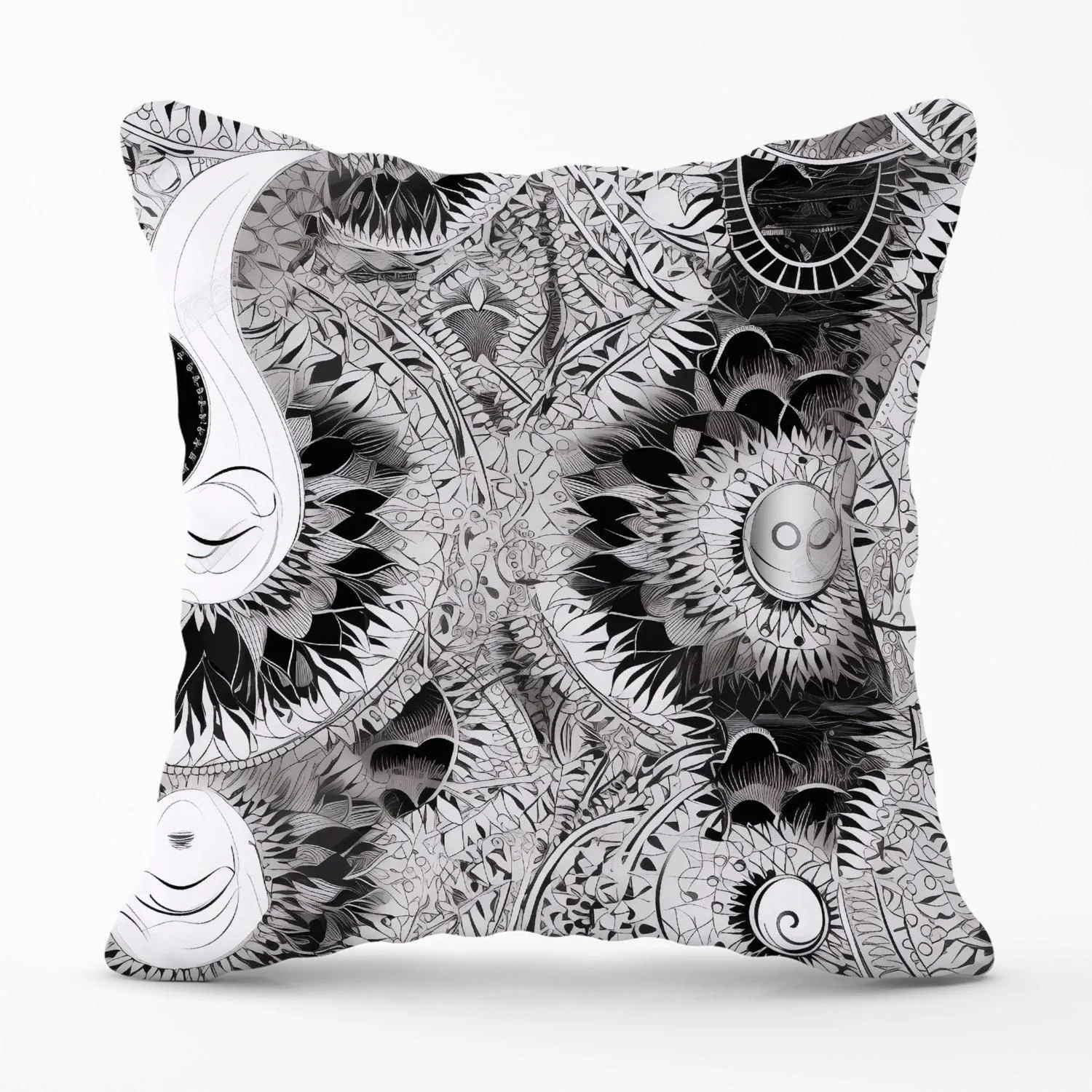 Warren Reed - Designer Abstract Moon & Sun Outdoor Cushion in Grey