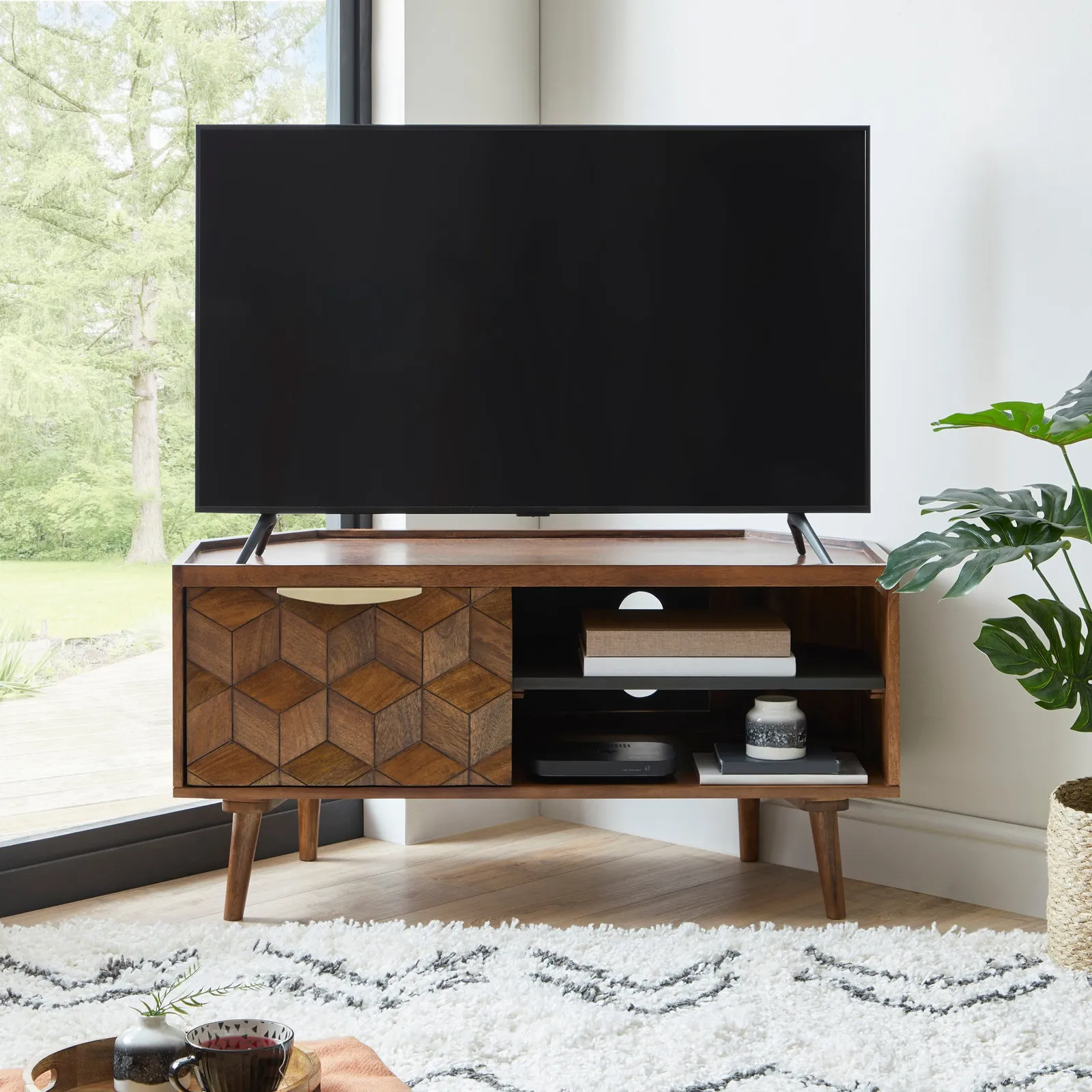Hex Corner TV Stand Brown
