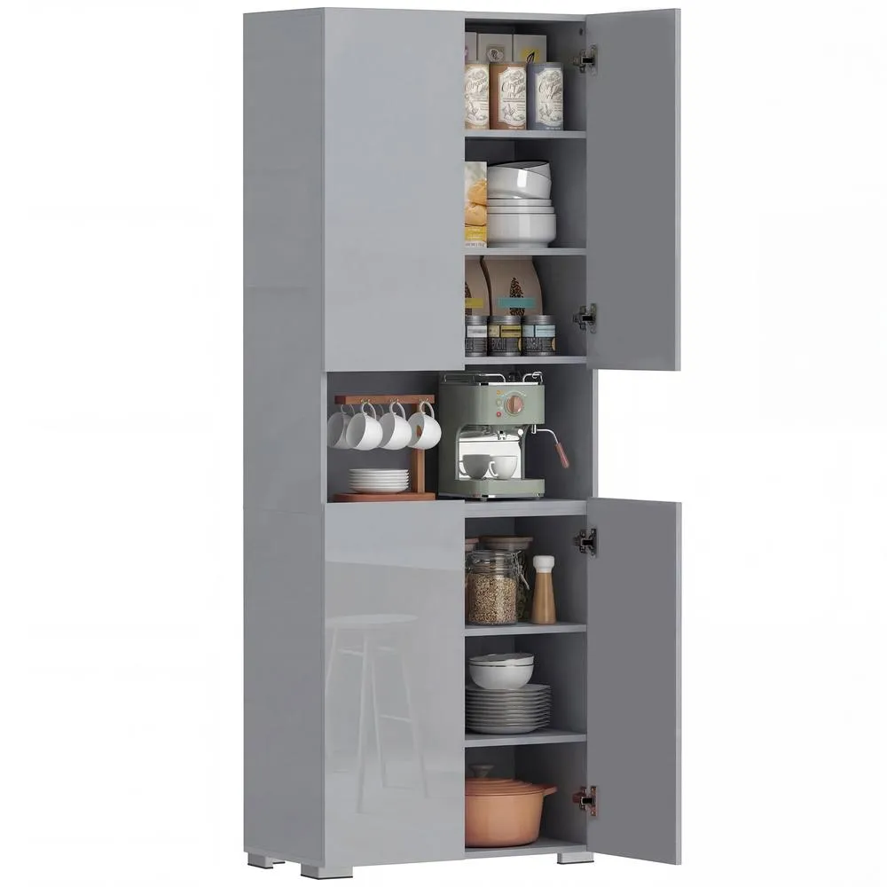 HOMCOM 180cm Tall Kitchen Cupboard, Pantry Storage Cabinet in Grey 2
