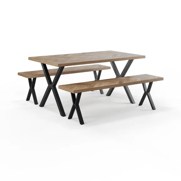 Ezra II 6 Seater Rectangular Dining Table with 2 Benches 5