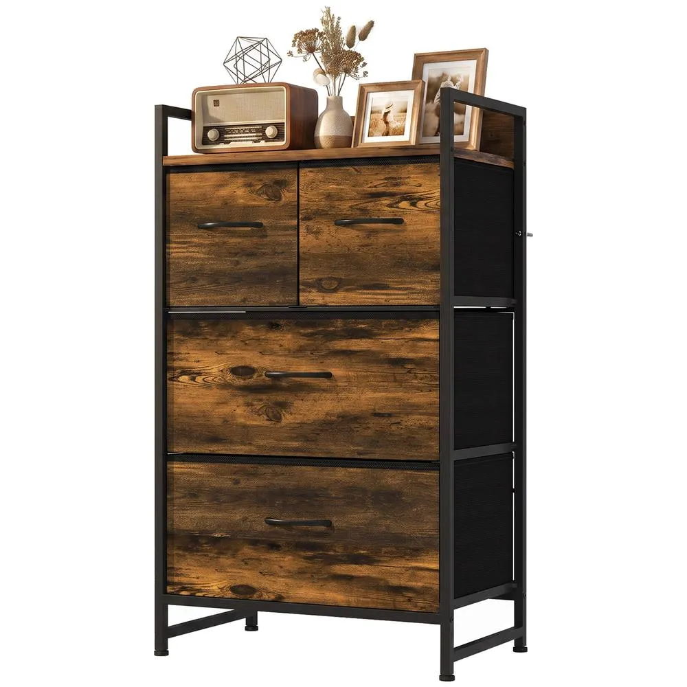 HOMCOM Bedroom Chest of Drawers 4 Drawer Dresser with Shelf, Rustic Brown