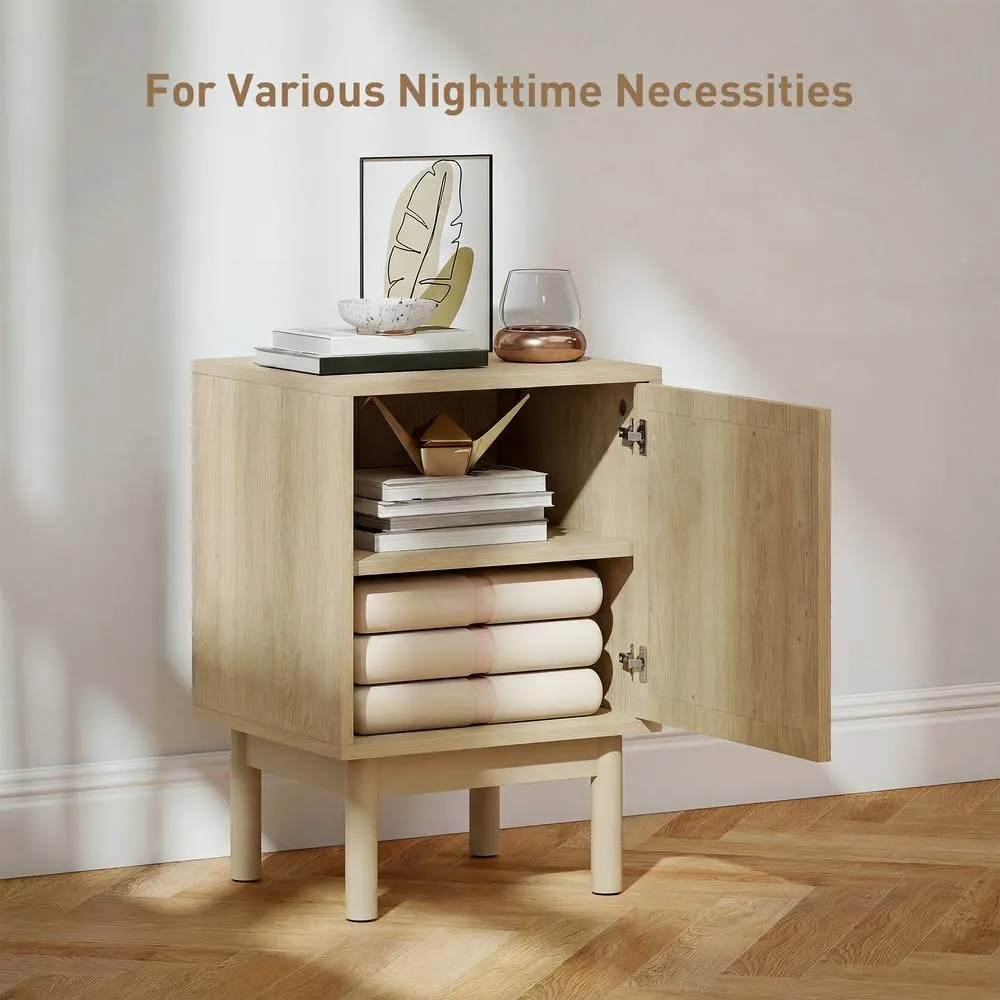 HOMCOM Boho Bedside Table with Rattan Door & Adjustable Shelf, Natural 4