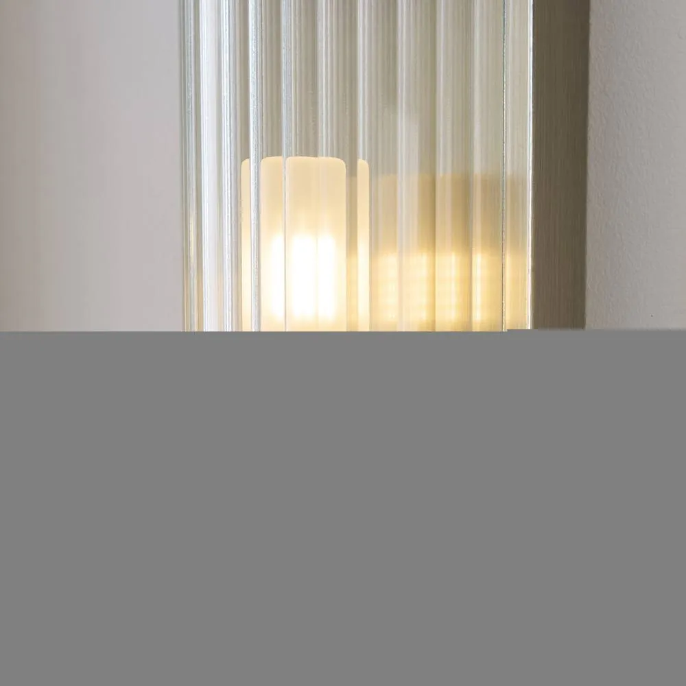 Netlighting Ridgeton IP44 Bathroom Wall Lamp Antique Brass Clear Ribbed Glass in Gold 6