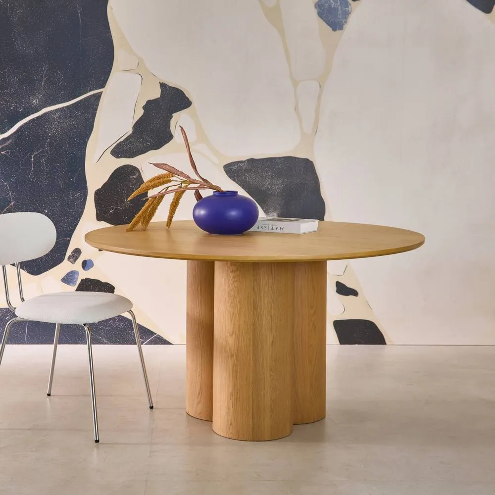 sweeek 4-seater round dining table, rubberwood & oak veneer in Beige 3