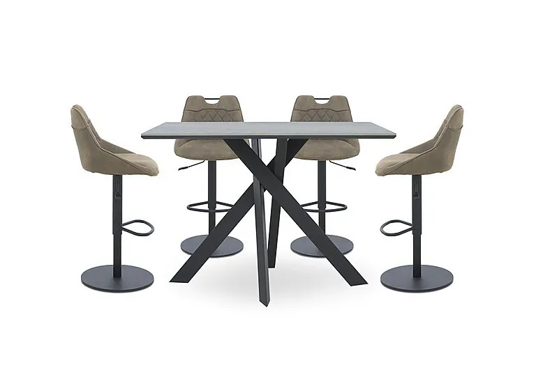 Warrior Grey Table and 4 Swivel Bar Stools - Taupe