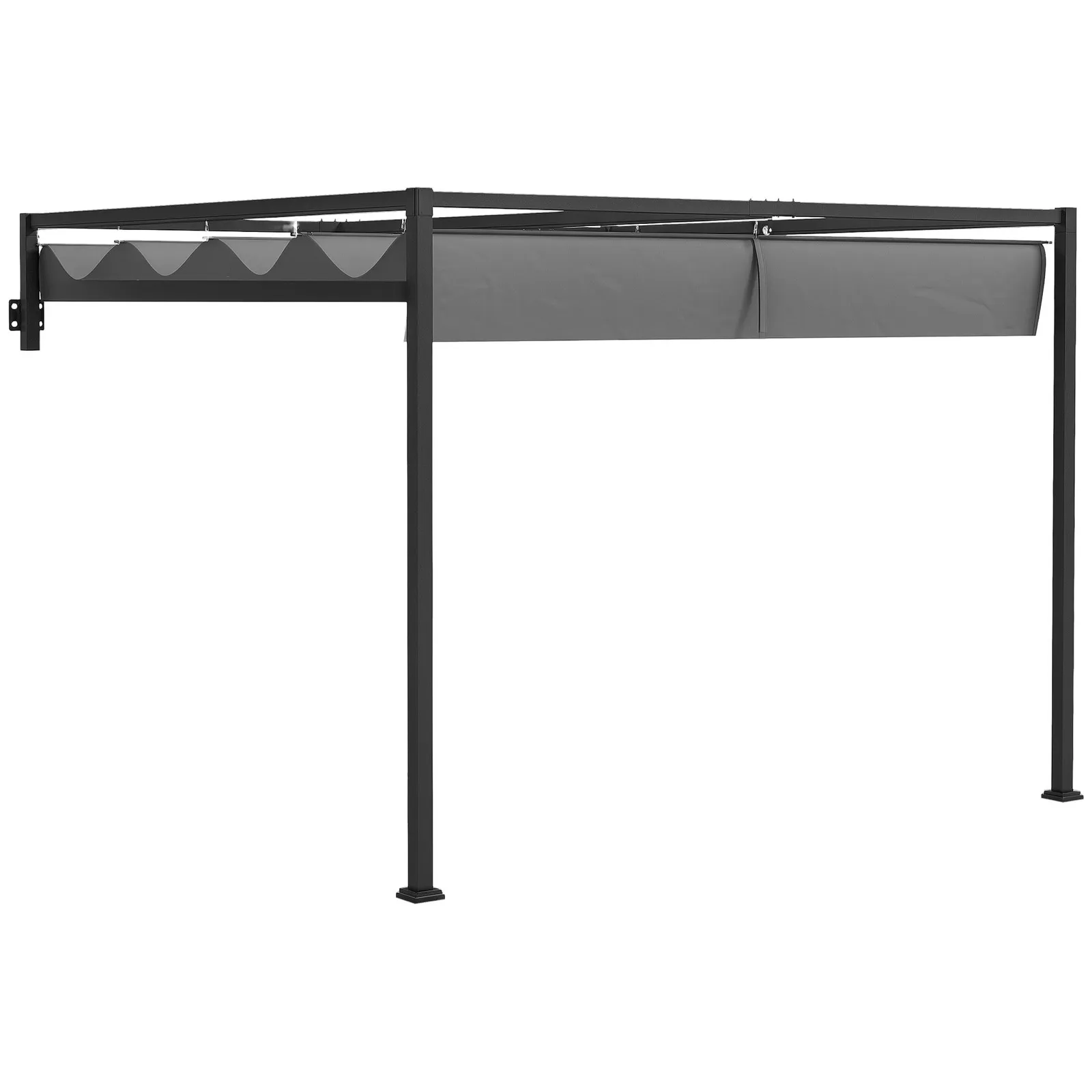 OUTSUNNY Wall Mounted Pergola with Retractable Sun Shade Canopy in Dark Grey 2