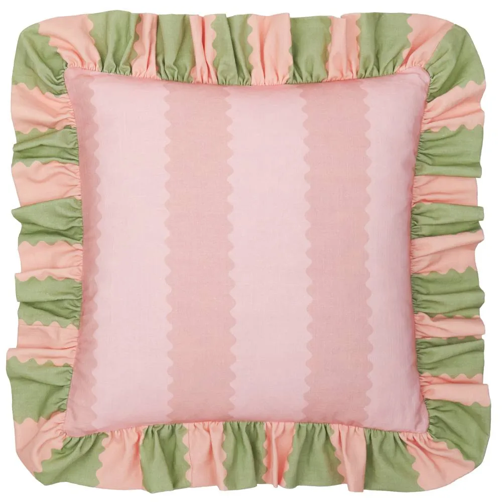 Wylder Birdie Stripe 100% Cotton Ruffle Cushion 2