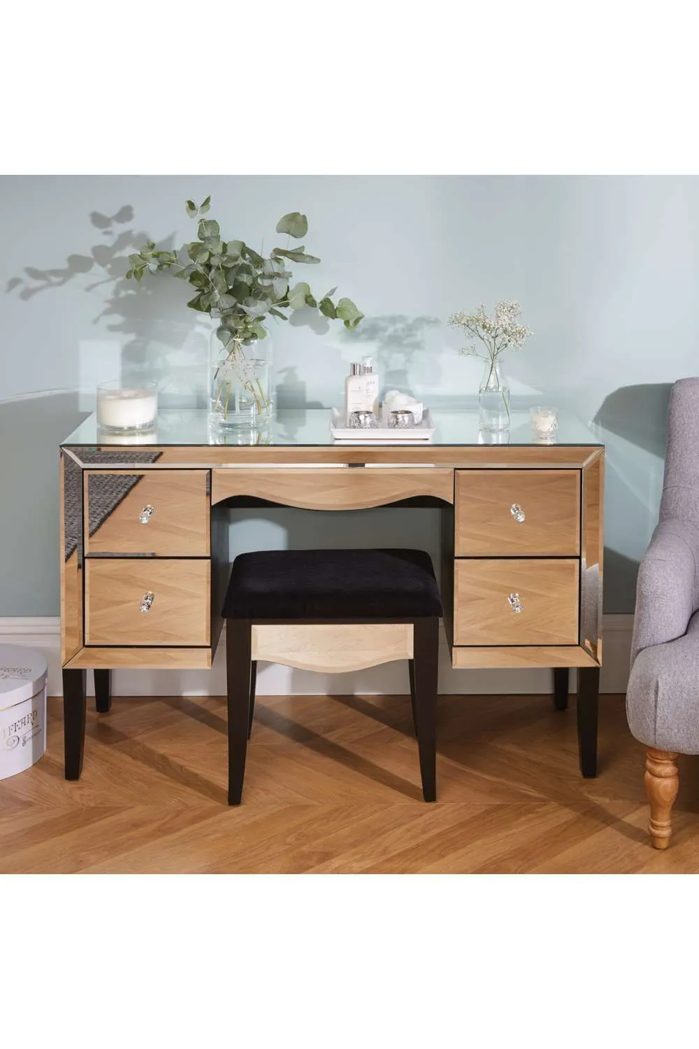 Birlea Palermo 4 Drawer Dressing Table Mirrored in Silver 2